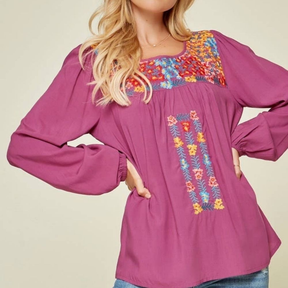 Magenta Embroidered Blouse
